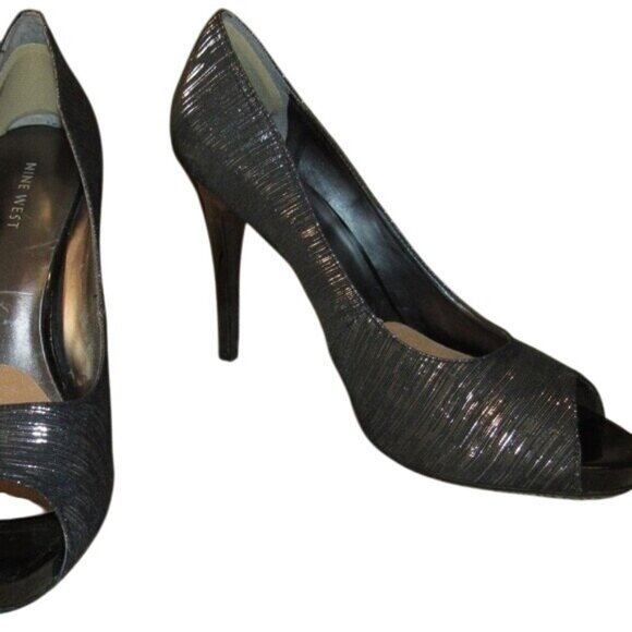 Nine West Black Peep-Toe High Heel Pumps Shimmery Black Size 8 - Picture 2 of 7